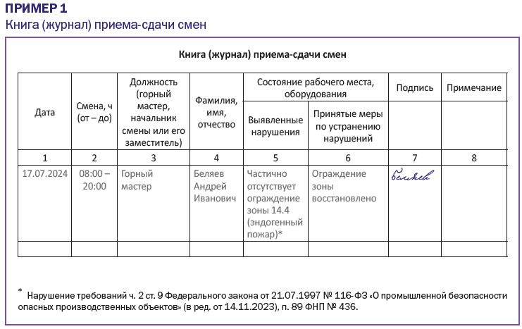 Журнал приема-сдачи смен