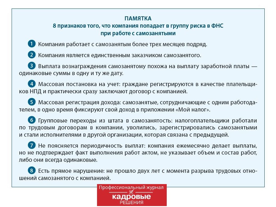 8 признаков того, что компания попадает в группу риска в ФНС при работе с самозанятыми